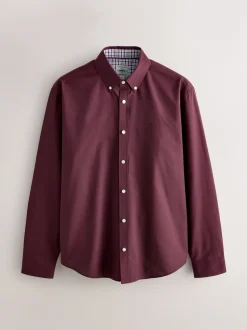 Next - Chemise Oxford stretch à manches longues Rouge bordeaux Clearance
