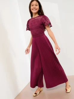 Lipsy Rouge bordeaux - Combinaison d'occasion en dentelle à manches volantes (5-16yrs)