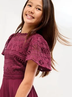 Lipsy Rouge bordeaux - Combinaison d'occasion en dentelle à manches volantes (5-16yrs)