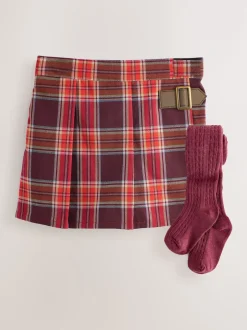 Next Rouge bordeaux - Ensemble Skort et collants à carreaux (3mois7ans) Hot
