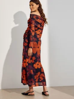 Next Rouge bordeaux à fleurs - Robe Bardot en maille de grossesse