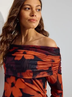 Next Rouge bordeaux à fleurs - Robe Bardot en maille de grossesse