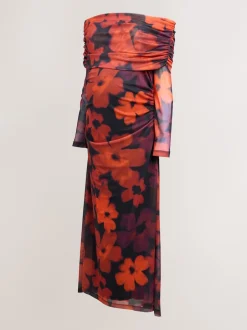 Next Rouge bordeaux à fleurs - Robe Bardot en maille de grossesse