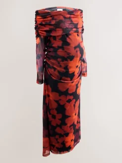 Next Rouge bordeaux à fleurs - Robe Bardot en maille de grossesse