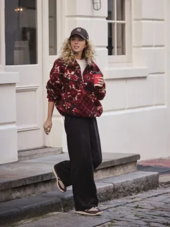 Next Rouge bordeaux à fleurs - Sweat-shirt en polaire jacquard Teddy Borg à quart de zip