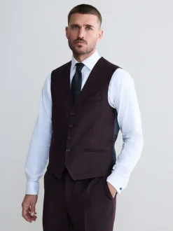 Next Rouge bordeaux - Gilet de costume en flanelle de laine et cachemire mélangés Signature Zignone Best