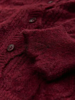 Laura Ashley Rouge bordeaux - Cardigan boutonné pointelle et festoncles avec une touche de laine Sale