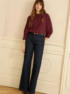 Love & Roses Rouge bordeaux - Chemisier à manches festonnées 3/4