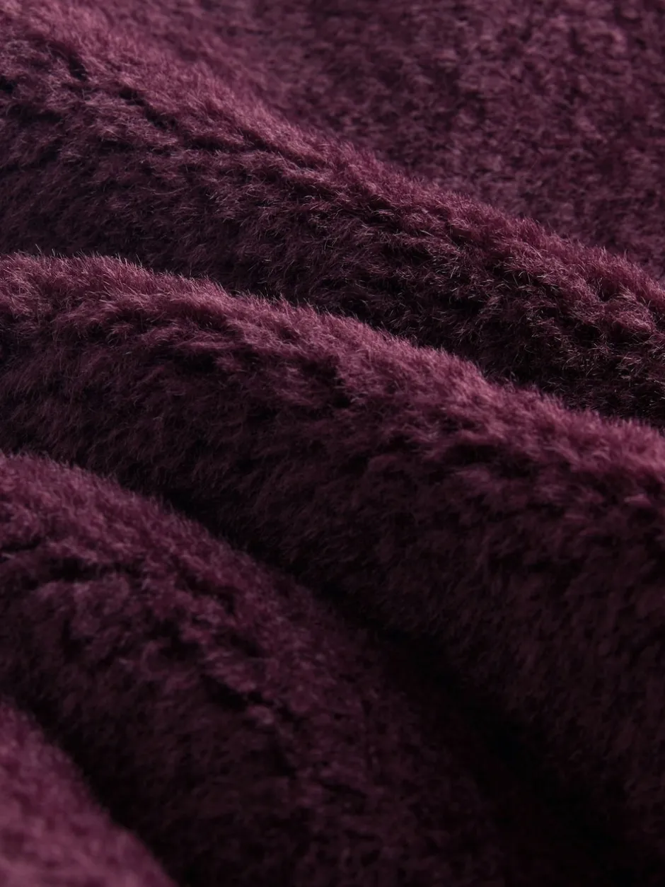 Next Rouge bordeaux - Manteau sans col en fausse fourrure