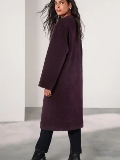 Next Rouge bordeaux - Manteau sans col en fausse fourrure