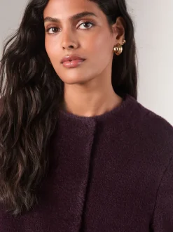 Next Rouge bordeaux - Manteau sans col en fausse fourrure