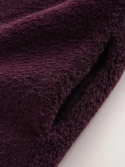 Next Rouge bordeaux - Manteau sans col en fausse fourrure
