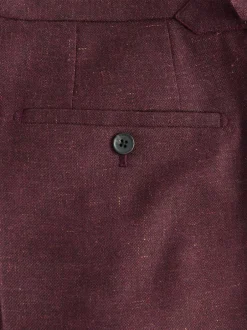 Next Rouge bordeaux - Pantalon élégant en mélange de laine coupe régulière avec lin et ajusteurs latéraux fonctionnels New