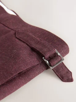 Next Rouge bordeaux - Pantalon élégant en mélange de laine coupe régulière avec lin et ajusteurs latéraux fonctionnels New