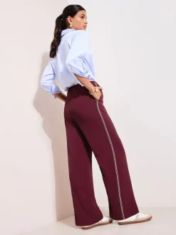 Friends Like These Rouge bordeaux - Pantalons Jambe large bordures au crochet Discount