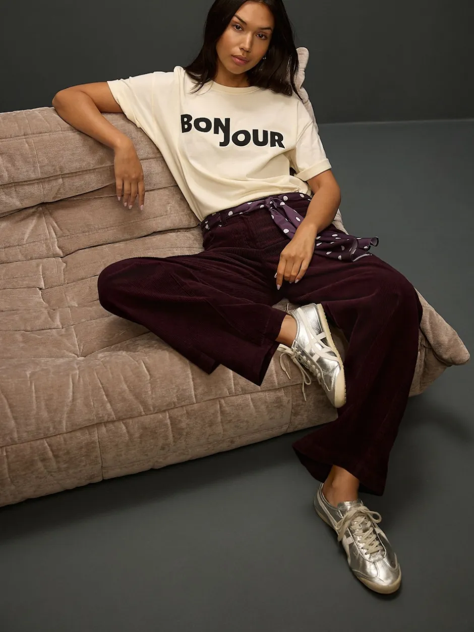 Next Rouge bordeaux - Pantalons en velours côtelé à jambe large avec écharpe Sale