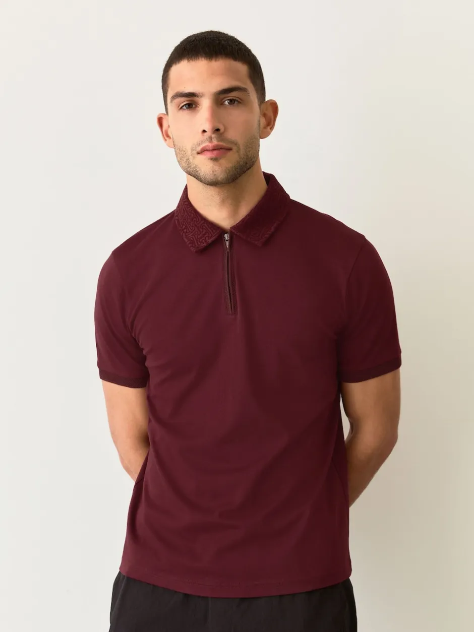 Next - Polo à col intelligent Manches courtes Rouge bordeaux Outlet