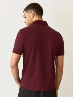 Next - Polo à col intelligent Manches courtes Rouge bordeaux Outlet