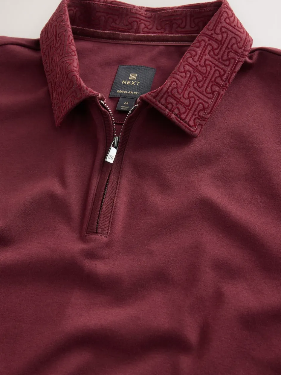Next - Polo à col intelligent Manches courtes Rouge bordeaux Outlet