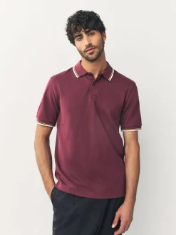 Next - Polo coupe classique à manches courtes et liserés Rouge bordeaux Online