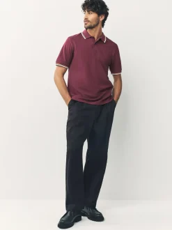 Next - Polo coupe classique à manches courtes et liserés Rouge bordeaux Online