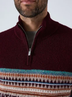Next Rouge bordeaux - Pulls à encolure zippée à motif Fair Isle avec un bloc poitrine coupe classique New
