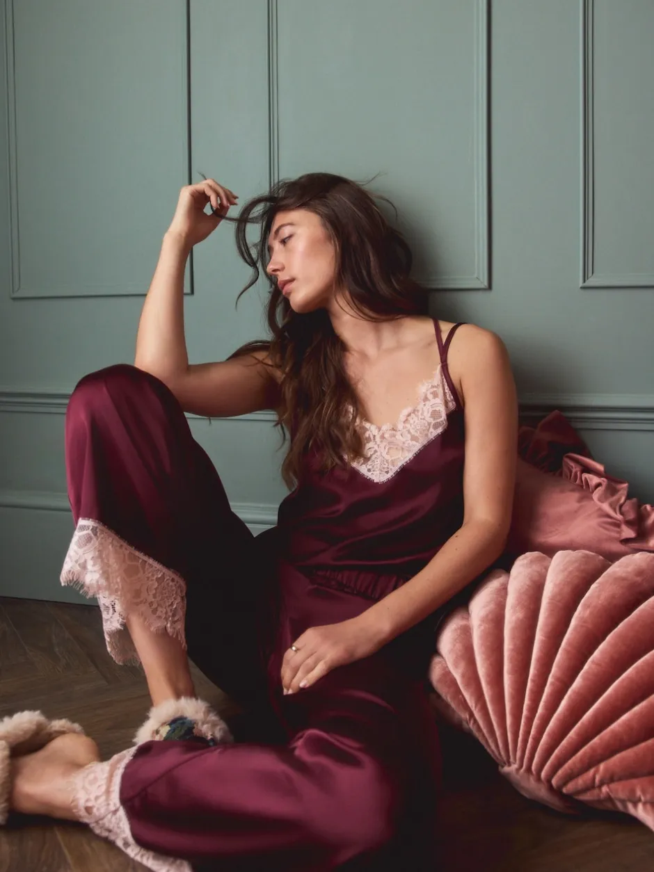 Next Rouge bordeaux - Pyjama cami bordé de dentelle Best