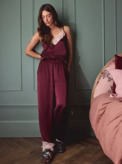 Next Rouge bordeaux - Pyjama cami bordé de dentelle Best