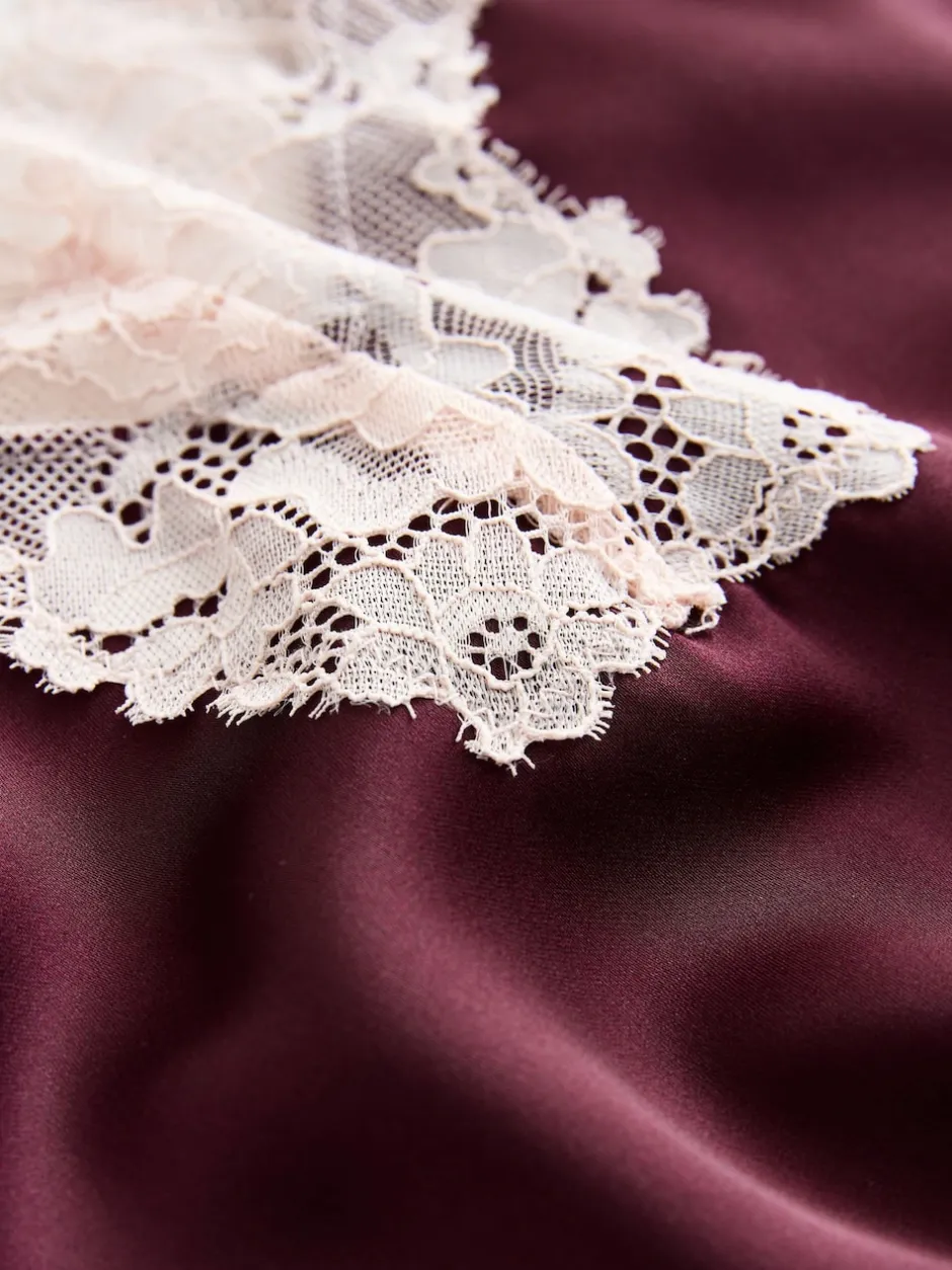 Next Rouge bordeaux - Pyjama cami bordé de dentelle Best