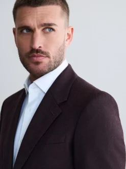 Next Rouge bordeaux - Slim Fit (Slim Fit) - Veste de costume en flanelle de laine et cachemire mélangées Signature Zignone Hot