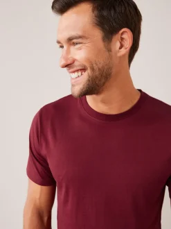Next - Slim Fit (Slim Fit) - T-shirt Essential Col rond en coton Rouge bordeaux New