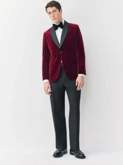 Next Rouge bordeaux - Slim Fit (Slim Fit) - Blazer Signature Pontoglio en velours italien avec revers châle Hot