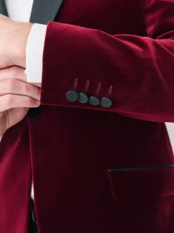 Next Rouge bordeaux - Slim Fit (Slim Fit) - Blazer Signature Pontoglio en velours italien avec revers châle Hot