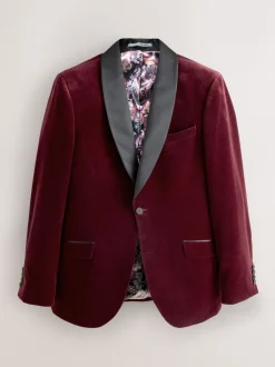 Next Rouge bordeaux - Slim Fit (Slim Fit) - Blazer Signature Pontoglio en velours italien avec revers châle Hot