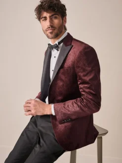 Next Rouge bordeaux imprimé géométrique - Slim Fit (Slim Fit) - Blazer en velours à motifs Outlet
