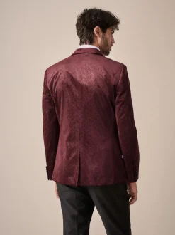 Next Rouge bordeaux imprimé géométrique - Slim Fit (Slim Fit) - Blazer en velours à motifs Outlet