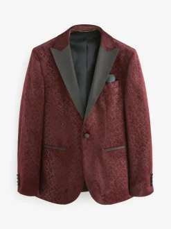 Next Rouge bordeaux imprimé géométrique - Slim Fit (Slim Fit) - Blazer en velours à motifs Outlet