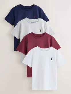 Next - T-shirt brodé Manches courtes Stag 4 Pack (3-16ans) Rouge bordeaux/blanc Best