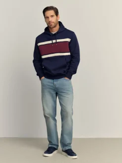 Next Rouge bordeaux/bleu marine/blanc écru - Sweat à capuche à enfiler - Sweat-shirt color block Sale