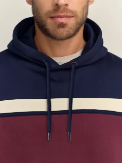 Next Rouge bordeaux/bleu marine/blanc écru - Sweat à capuche à enfiler - Sweat-shirt color block Sale