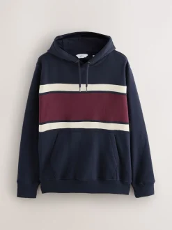 Next Rouge bordeaux/bleu marine/blanc écru - Sweat à capuche à enfiler - Sweat-shirt color block Sale