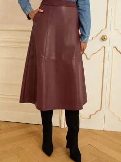 Love & Roses Rouge cerise - Jupes mi-long ajustées et flamboyantes en faux cuir Sale