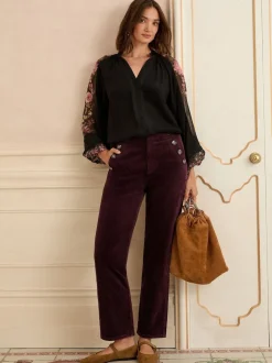 Love & Roses Rouge cerise - Pantalon droit en velours côtelé Outlet