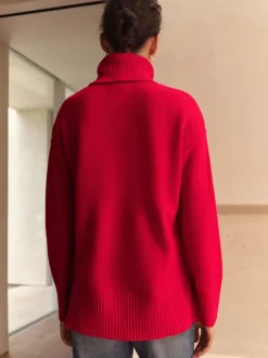 Next Rouge cerise - Pull 100% laine mérinos N. Premium à col roulé Outlet