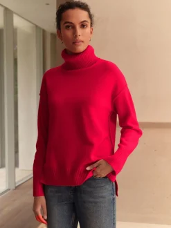 Next Rouge cerise - Pull 100% laine mérinos N. Premium à col roulé Outlet