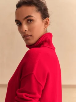 Next Rouge cerise - Pull 100% laine mérinos N. Premium à col roulé Outlet