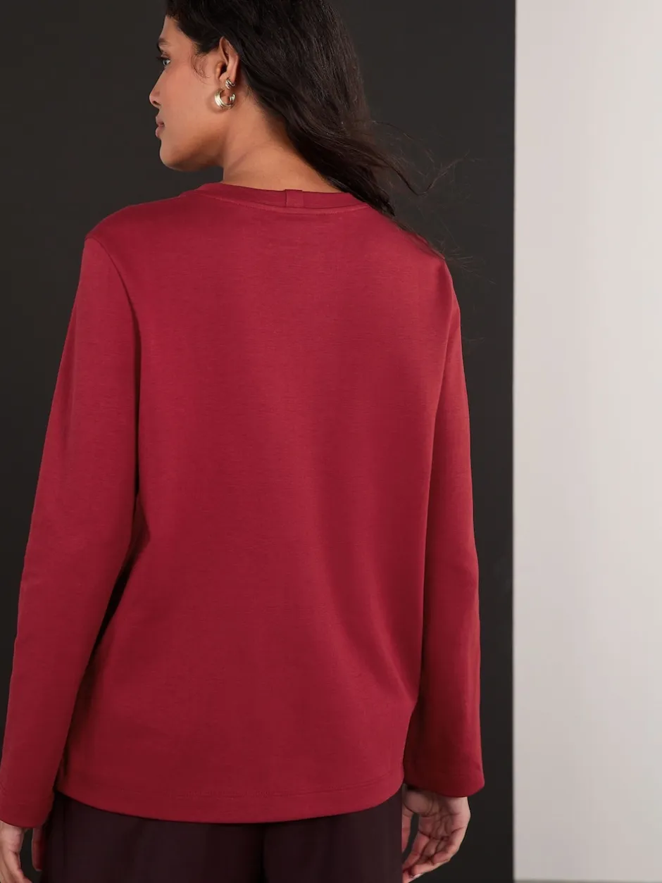 Next - T-shirt manches longues Col rond épais Rouge cerise Best