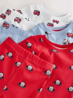 Next - Lot de 3 pyjamas Snuggle courts (9mois-10ans) Rouge foncé/bleu motif véhicule d'urgence Sale
