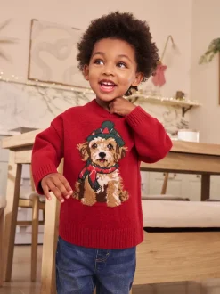 Next Rouge graphique chien - Pull de Noël familial assorti (3mois à7ans) Outlet