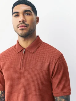 Next - Ajustement régulier - Polo habillé en jacquard Rouge rouille Online